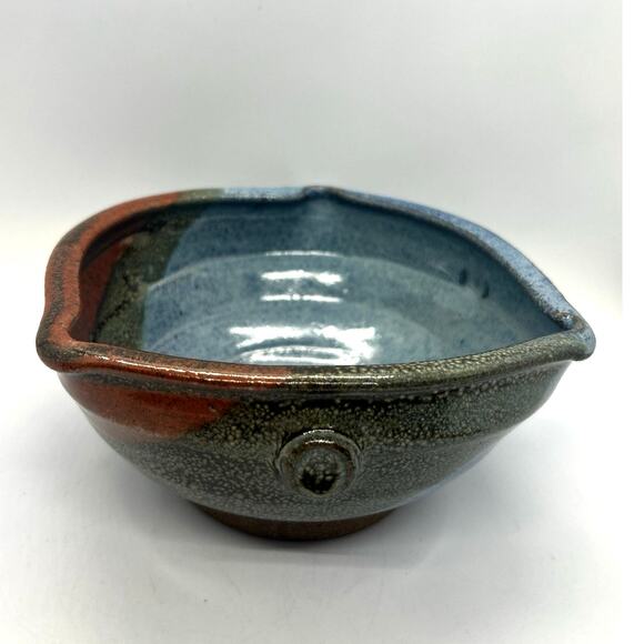 Studio Art Pottery Signed Randi Lile 3 Toned Drip Glaze Blue Brown Rust Dish - Picture 4 of 11